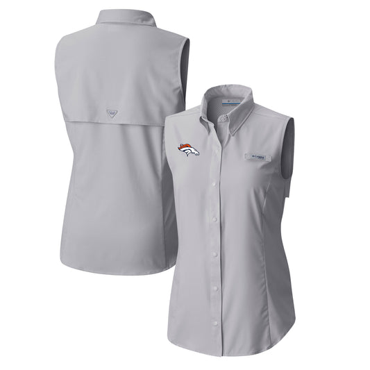 Women's Columbia  Gray Denver Broncos PFG Tamiami Omni-Shade Sleeveless Button-Up Shirt