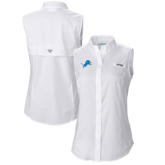 Women's Columbia  White Detroit Lions PFG Tamiami Omni-Shade Sleeveless Button-Up Shirt