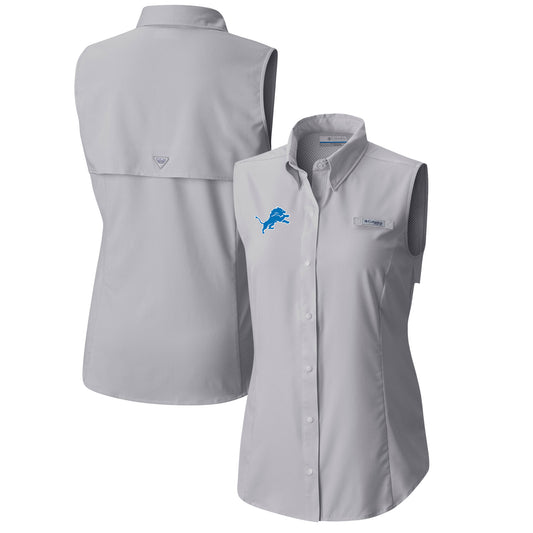Women's Columbia  Gray Detroit Lions PFG Tamiami Omni-Shade Sleeveless Button-Up Shirt