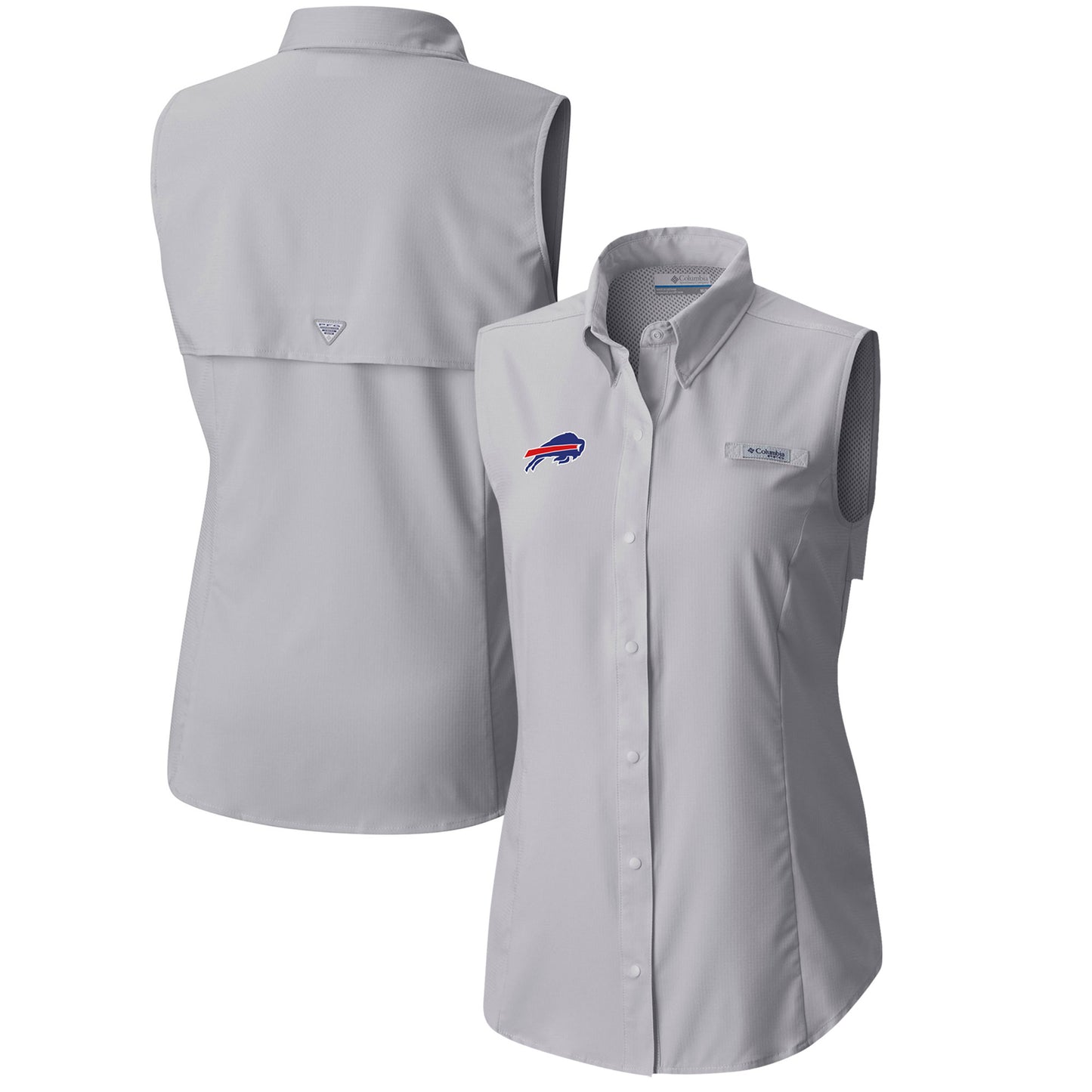 Women's Columbia  Gray Buffalo Bills PFG Tamiami Omni-Shade Sleeveless Button-Up Shirt