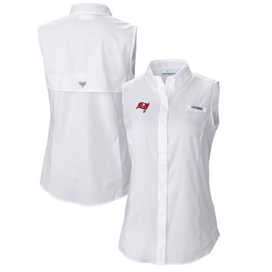 Women's Columbia  White Tampa Bay Buccaneers PFG Tamiami Omni-Shade Sleeveless Button-Up Shirt