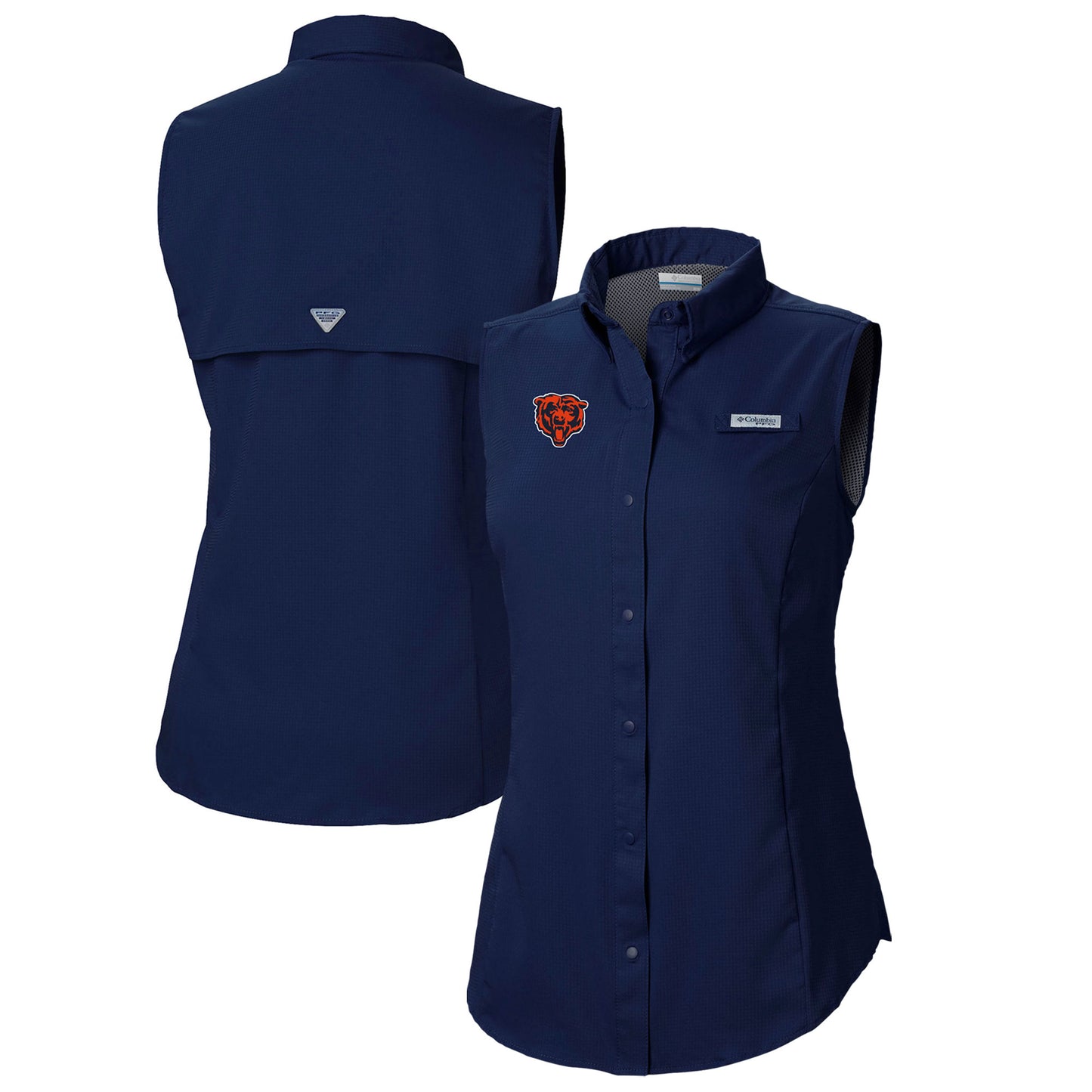 Women's Columbia  Navy Chicago Bears PFG Tamiami Omni-Shade Sleeveless Button-Up Shirt