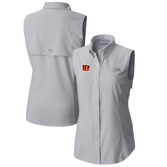 Women's Columbia  Gray Cincinnati Bengals PFG Tamiami Omni-Shade Sleeveless Button-Up Shirt