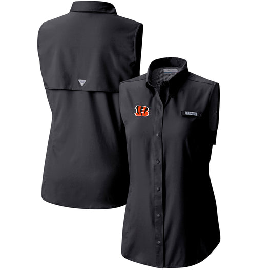 Women's Columbia  Black Cincinnati Bengals PFG Tamiami Omni-Shade Sleeveless Button-Up Shirt