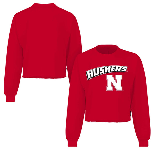 Women's Spirit Jersey Scarlet Nebraska Huskers Slouchy Cropped Long Sleeve T-Shirt