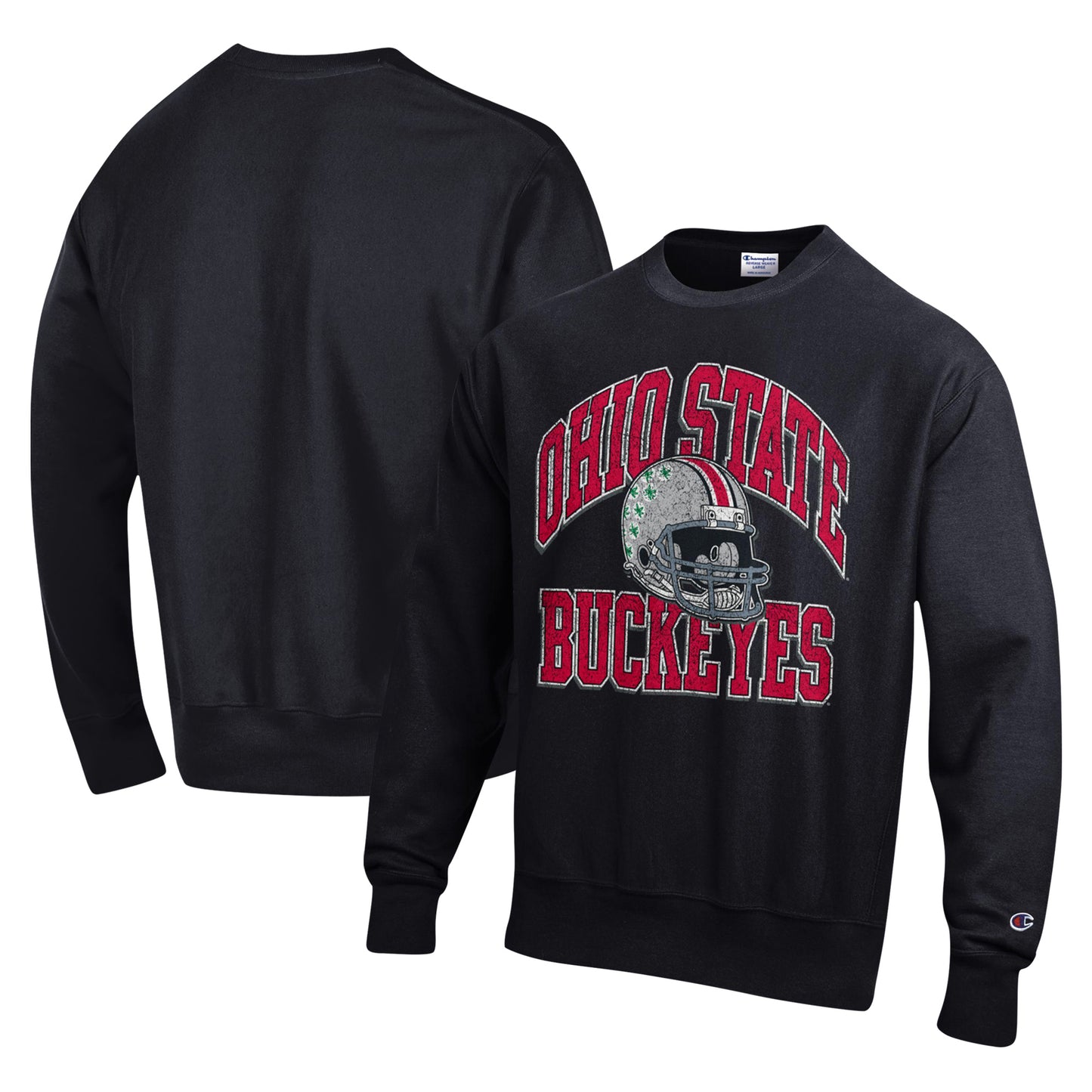 Men's Champion Black Ohio State Buckeyes Vault Late Night Reverse Weave Pullover Sweatshirt