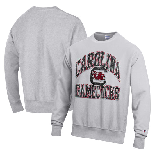 Men's Champion Heather Gray South Carolina Gamecocks Vault Late Night Reverse Weave Pullover Sweatshirt