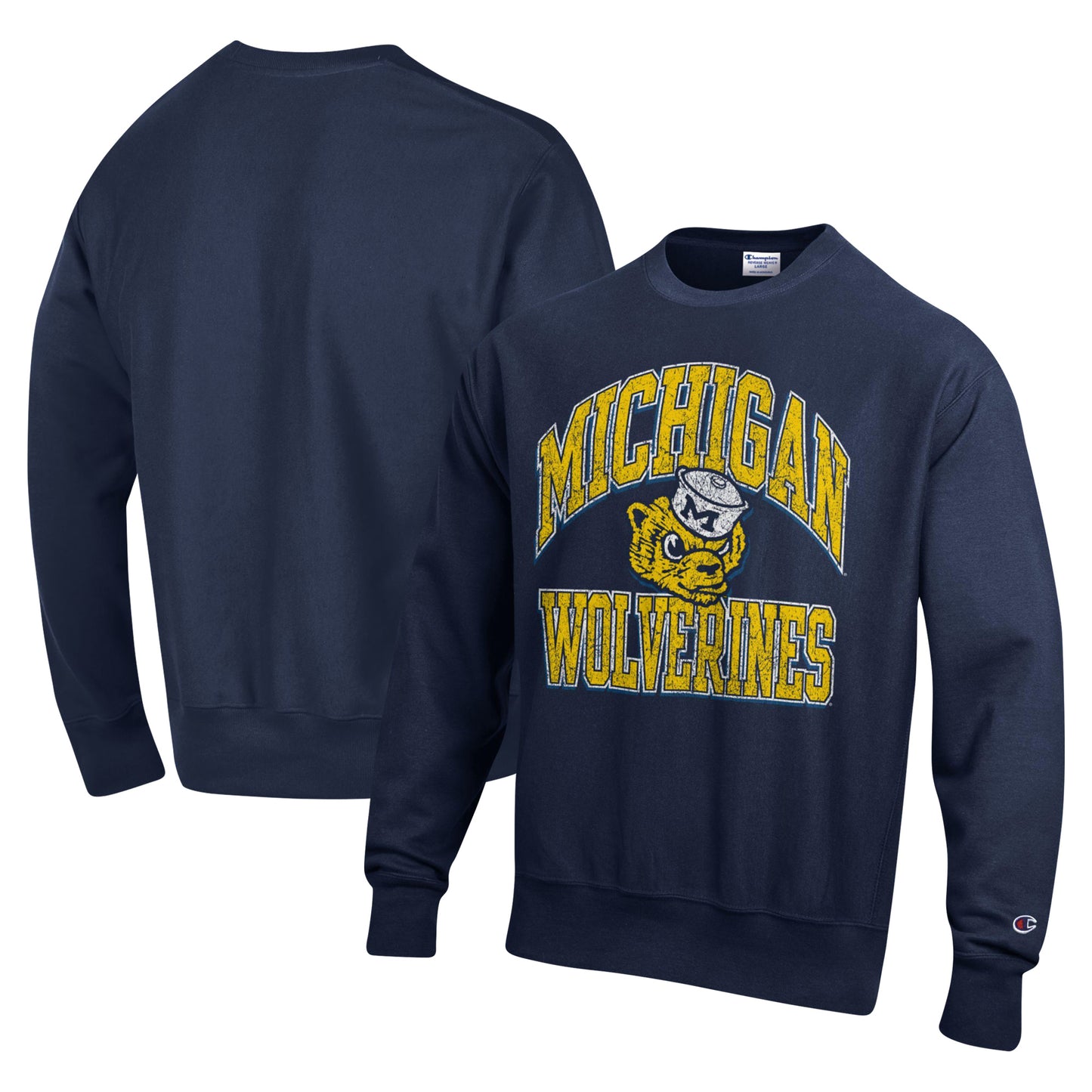 Men's Champion Navy Michigan Wolverines Vault Late Night Reverse Weave Pullover Sweatshirt