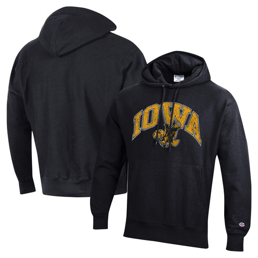 Men's Champion Black Iowa Hawkeyes Vault Late Night Reverse Weave Pullover Hoodie