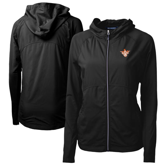 Women's Cutter & Buck Black Texas Longhorns Vault Adapt Eco Knit Hybrid Recycled Full-Zip Hoodie