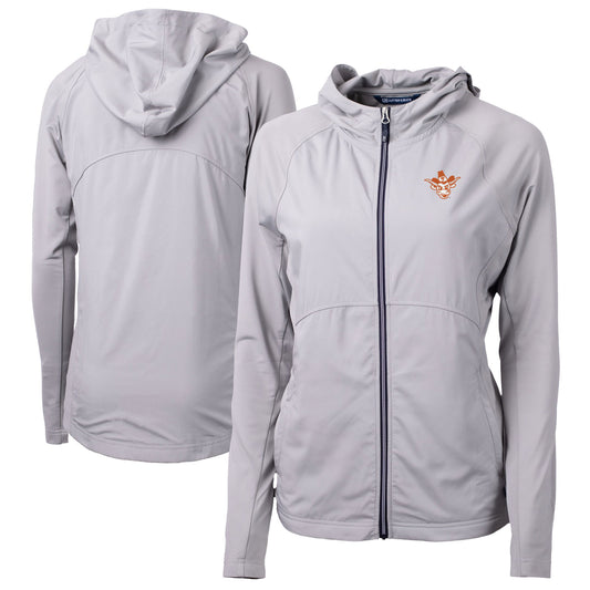 Women's Cutter & Buck Gray Texas Longhorns Vault Adapt Eco Knit Hybrid Recycled Full-Zip Hoodie