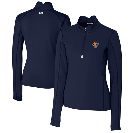 Women's Cutter & Buck Navy Syracuse Orange Vault DryTec Traverse Stretch Quarter-Zip Top