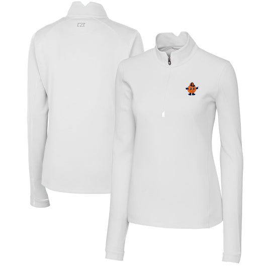 Women's Cutter & Buck White Syracuse Orange Vault DryTec Traverse Stretch Quarter-Zip Top