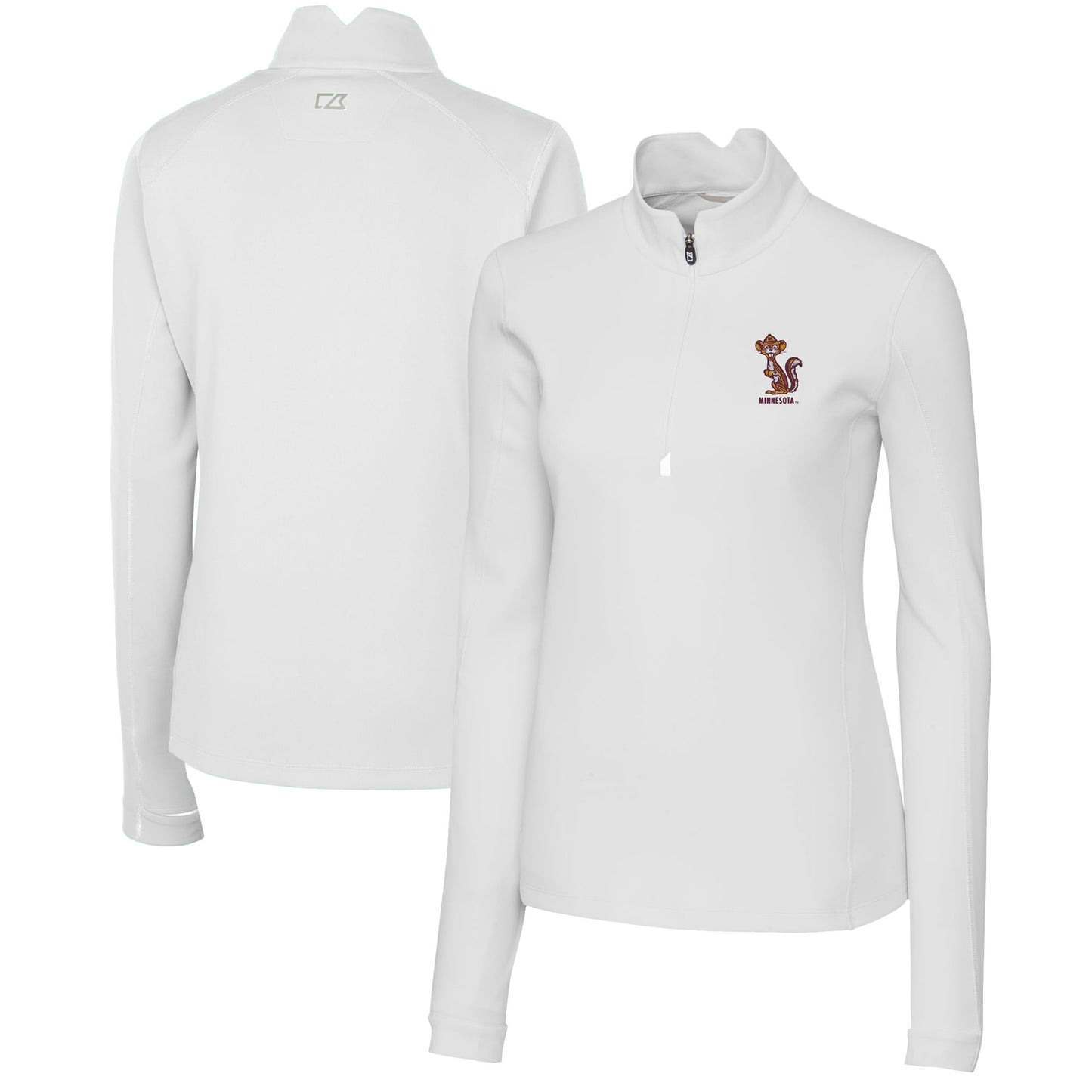 Women's Cutter & Buck White Minnesota Golden Gophers Vault DryTec Traverse Stretch Quarter-Zip Top