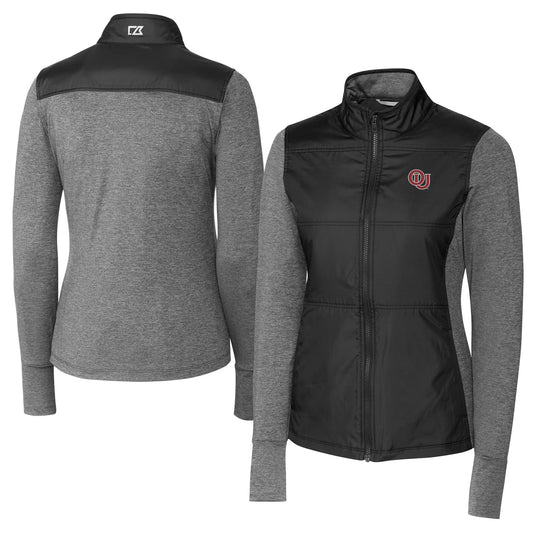 Women's Cutter & Buck Black Oklahoma Sooners Vault DryTec Stealth Hybrid Quilted Full-Zip Windbreaker Jacket