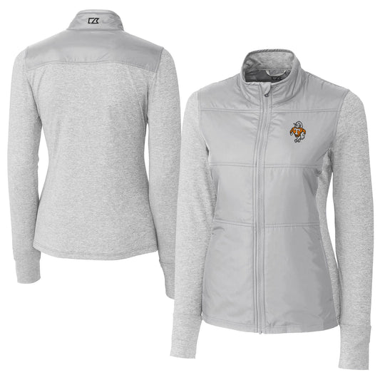 Women's Cutter & Buck Gray Tennessee Volunteers Vault DryTec Stealth Hybrid Quilted Full-Zip Windbreaker Jacket