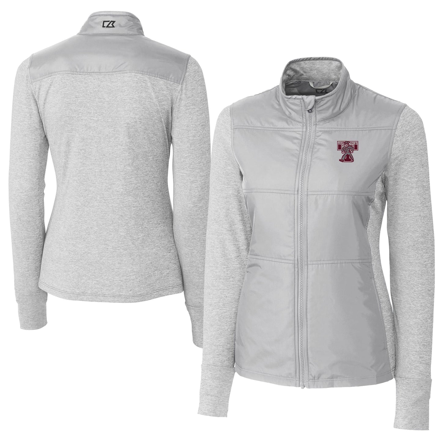 Women's Cutter & Buck Gray Texas A&M Aggies Vault DryTec Stealth Hybrid Quilted Full-Zip Windbreaker Jacket