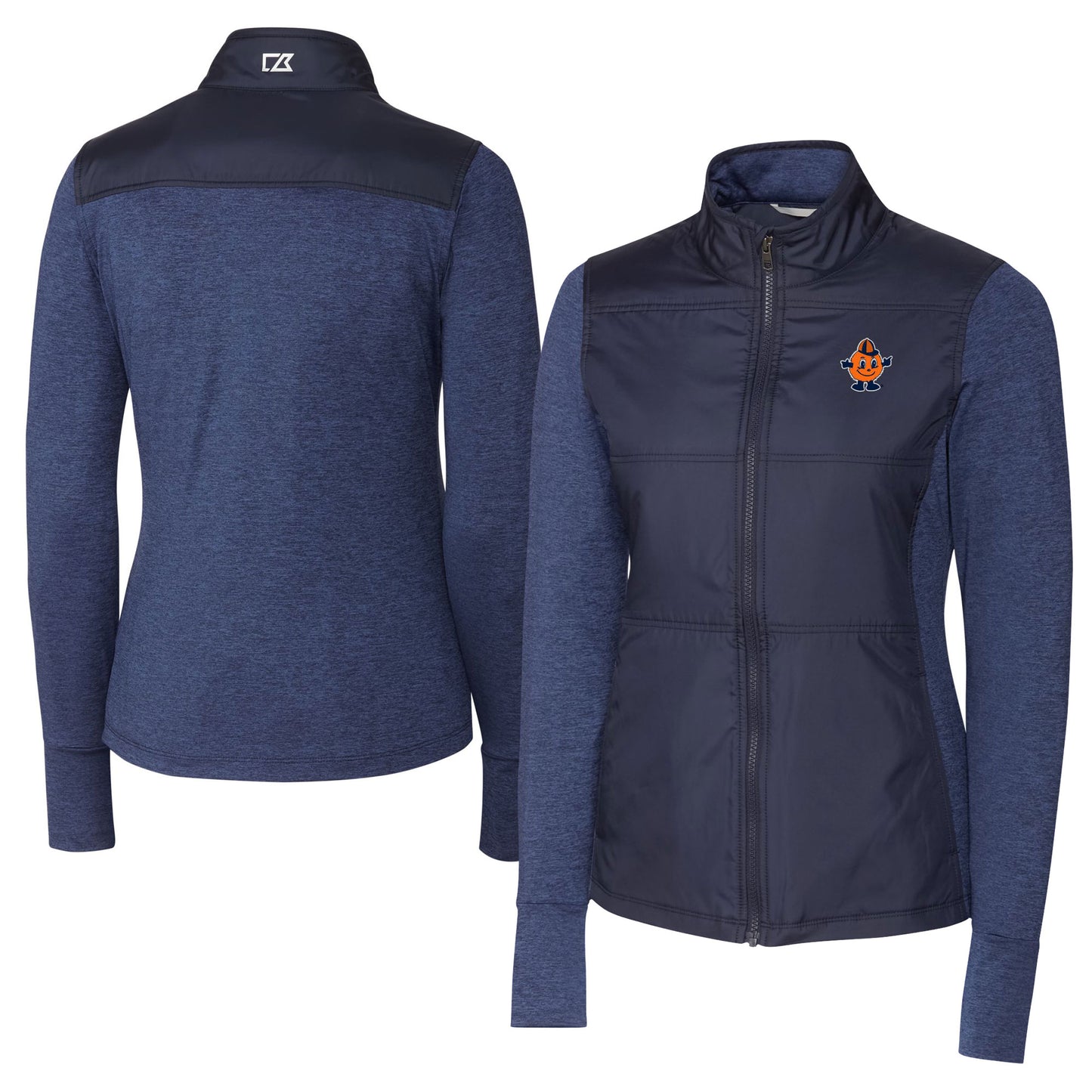 Women's Cutter & Buck Navy Syracuse Orange Vault DryTec Stealth Hybrid Quilted Full-Zip Windbreaker Jacket