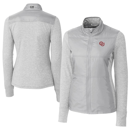 Women's Cutter & Buck Gray Oklahoma Sooners Vault DryTec Stealth Hybrid Quilted Full-Zip Windbreaker Jacket