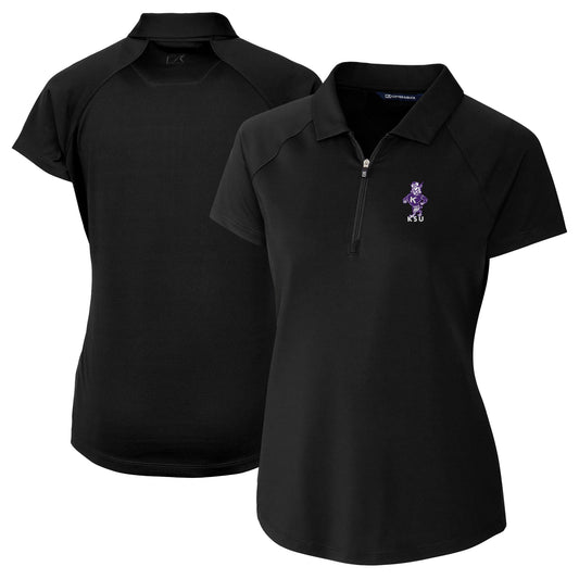 Women's Cutter & Buck Black Kansas State Wildcats Vault DryTec Forge Stretch Polo