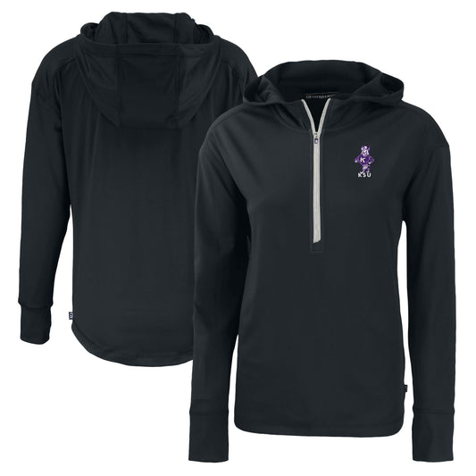 Women's Cutter & Buck Black Kansas State Wildcats Vault Daybreak Eco Recycled Half-Zip Hoodie