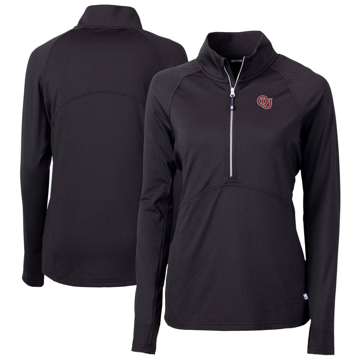 Women's Cutter & Buck Black Oklahoma Sooners Vault DryTec Adapt Eco Knit Stretch Recycled Raglan Half-Zip Top