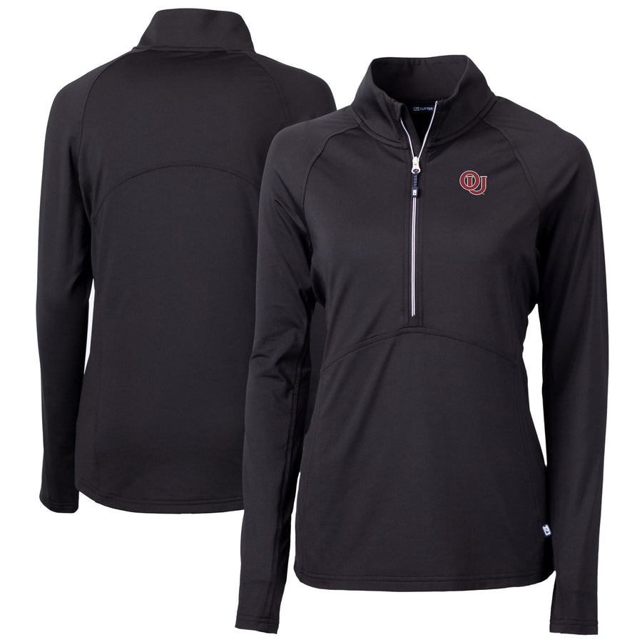 Women's Cutter & Buck Black Oklahoma Sooners Vault DryTec Adapt Eco Knit Stretch Recycled Raglan Half-Zip Top