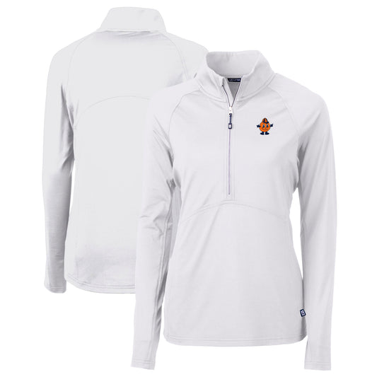 Women's Cutter & Buck White Syracuse Orange Vault DryTec Adapt Eco Knit Stretch Recycled Raglan Half-Zip Top