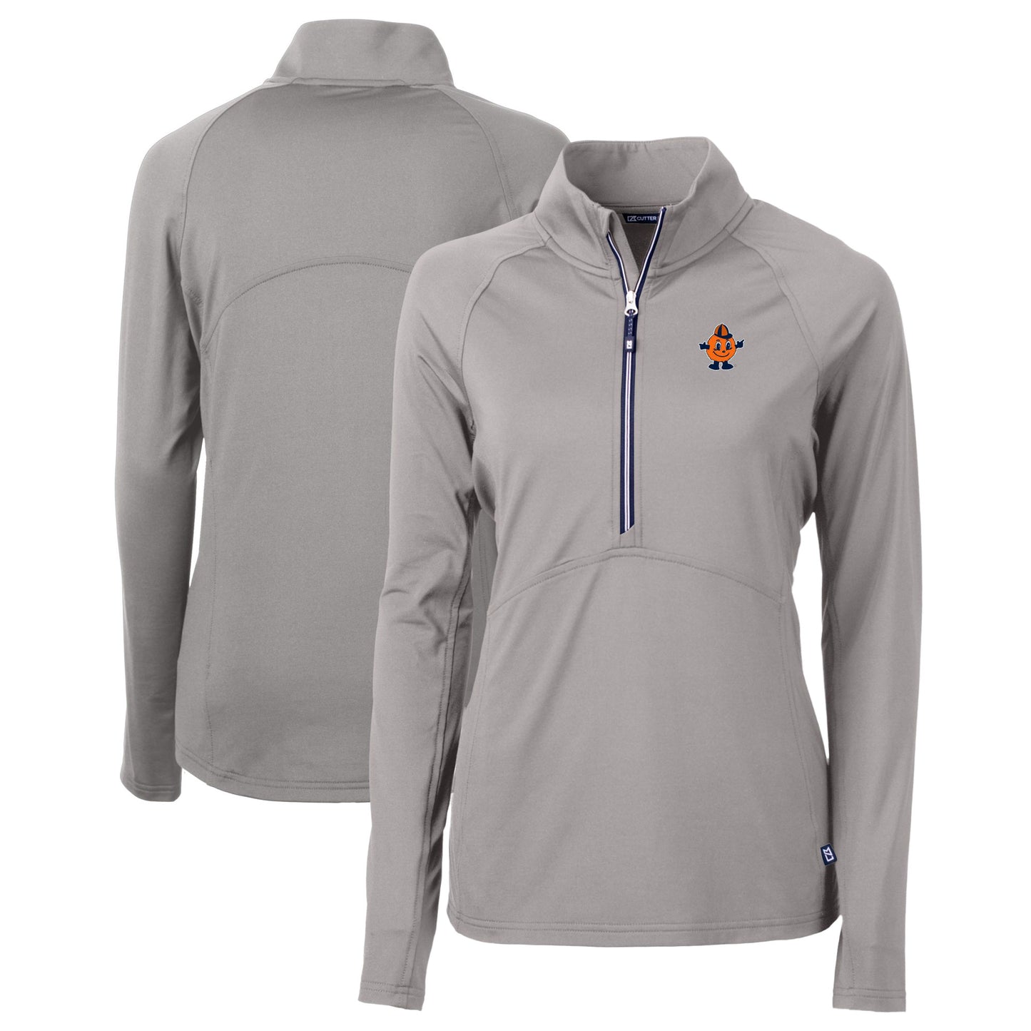 Women's Cutter & Buck Gray Syracuse Orange Vault DryTec Adapt Eco Knit Stretch Recycled Raglan Half-Zip Top