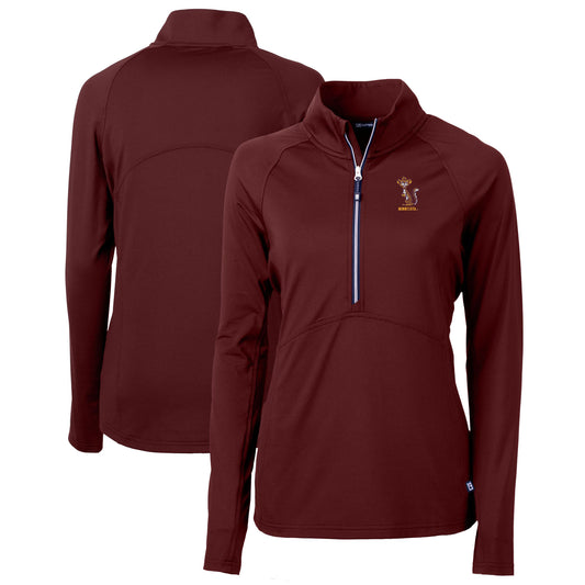 Women's Cutter & Buck Maroon Minnesota Golden Gophers Vault DryTec Adapt Eco Knit Stretch Recycled Raglan Half-Zip Top