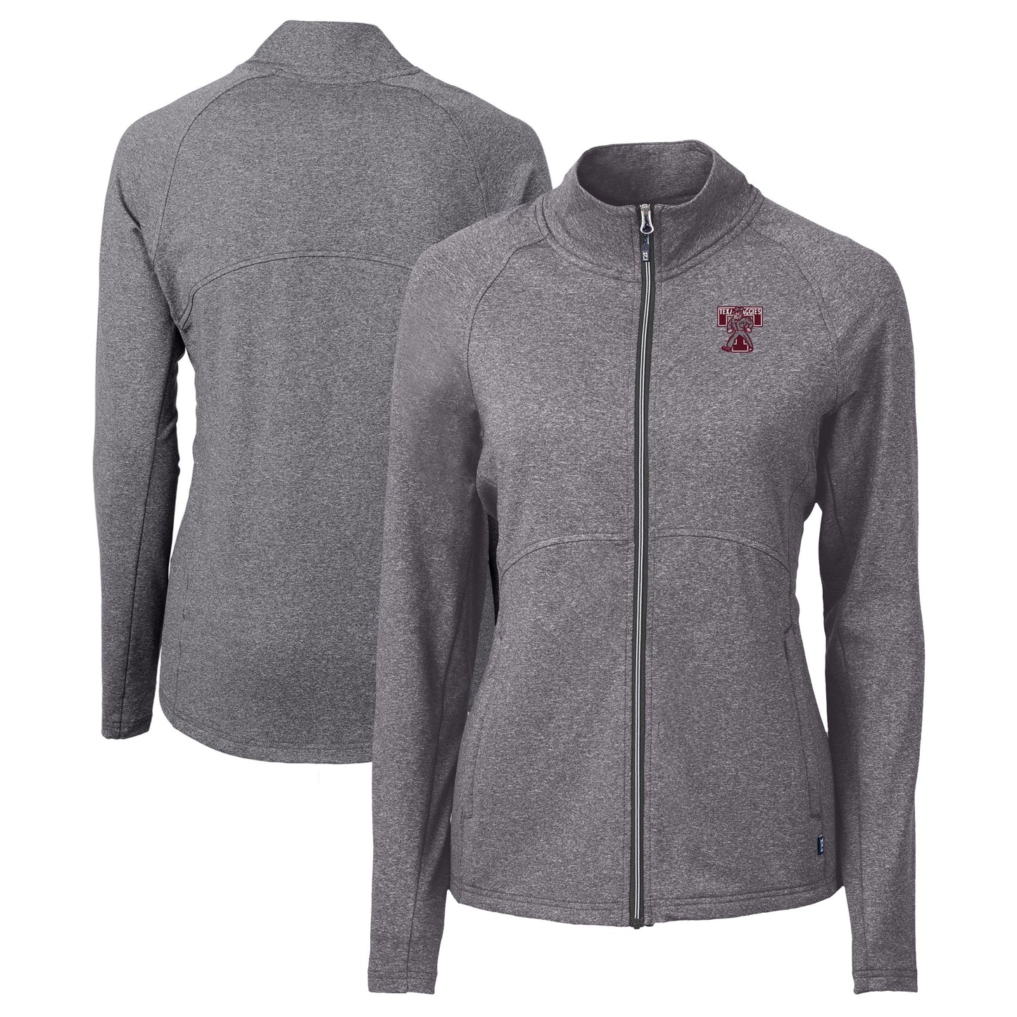 Women's Cutter & Buck Heather Black Texas A&M Aggies Vault Adapt Eco Knit Heather Recycled Full-Zip Jacket