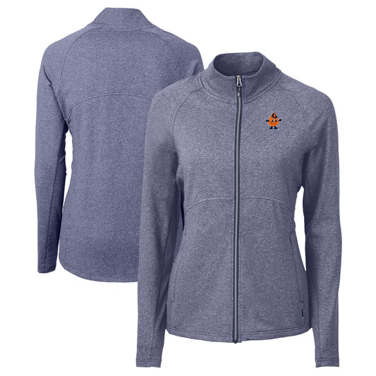 Women's Cutter & Buck Heather Navy Syracuse Orange Vault Adapt Eco Knit Heather Recycled Full-Zip Jacket