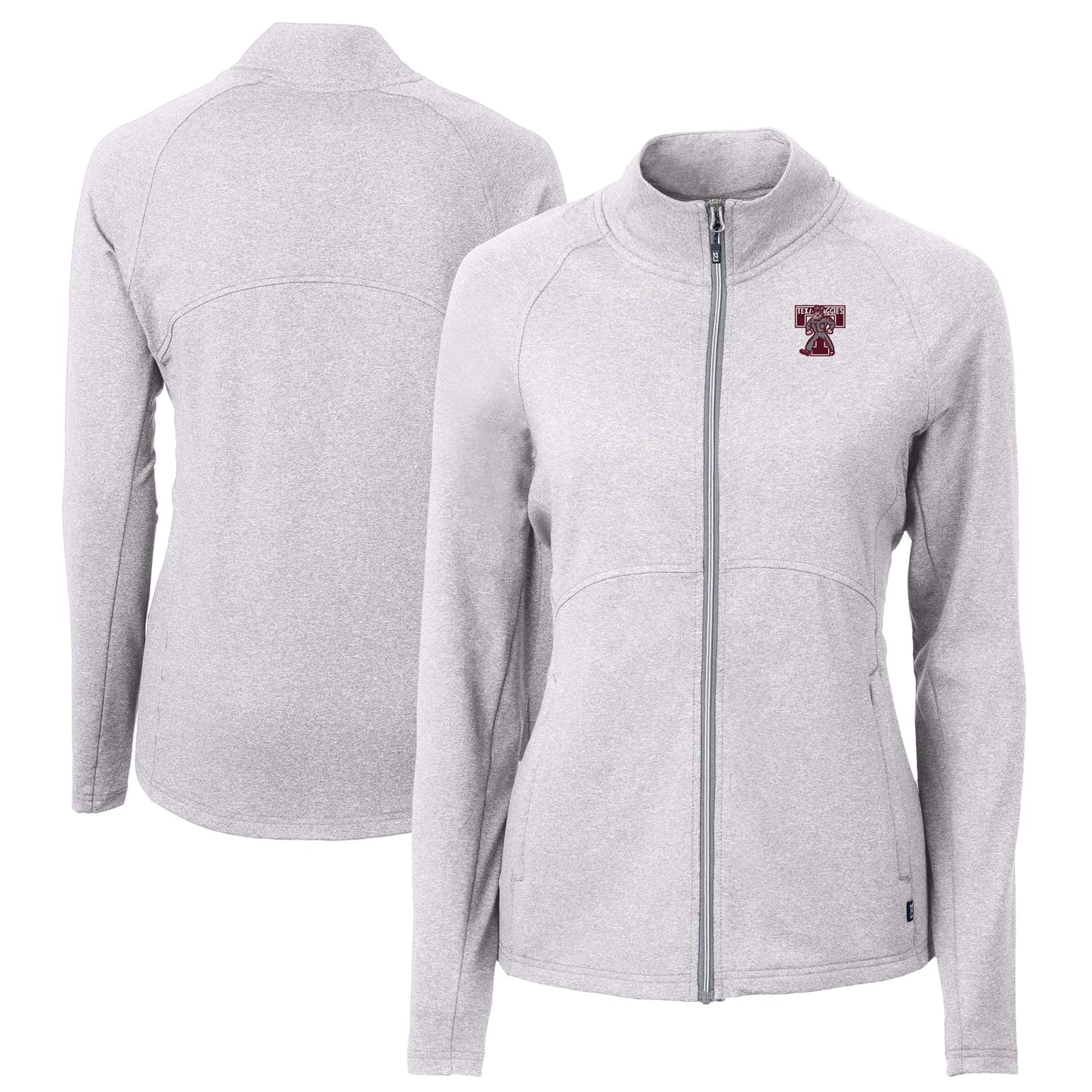 Women's Cutter & Buck Heather Gray Texas A&M Aggies Vault Adapt Eco Knit Heather Recycled Full-Zip Jacket