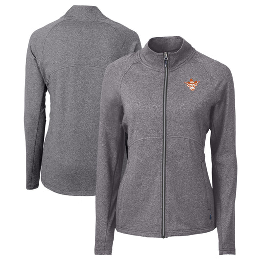 Women's Cutter & Buck Heather Black Texas Longhorns Vault Adapt Eco Knit Heather Recycled Full-Zip Jacket