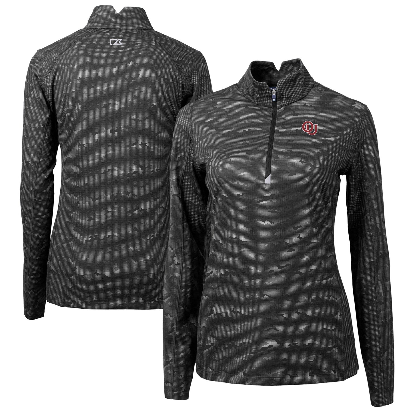 Women's Cutter & Buck  Black Oklahoma Sooners Vault DryTec Traverse Camo Print Stretch Quarter-Zip Top