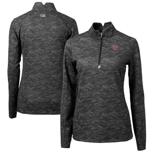 Women's Cutter & Buck  Black Oklahoma Sooners Vault DryTec Traverse Camo Print Stretch Quarter-Zip Top
