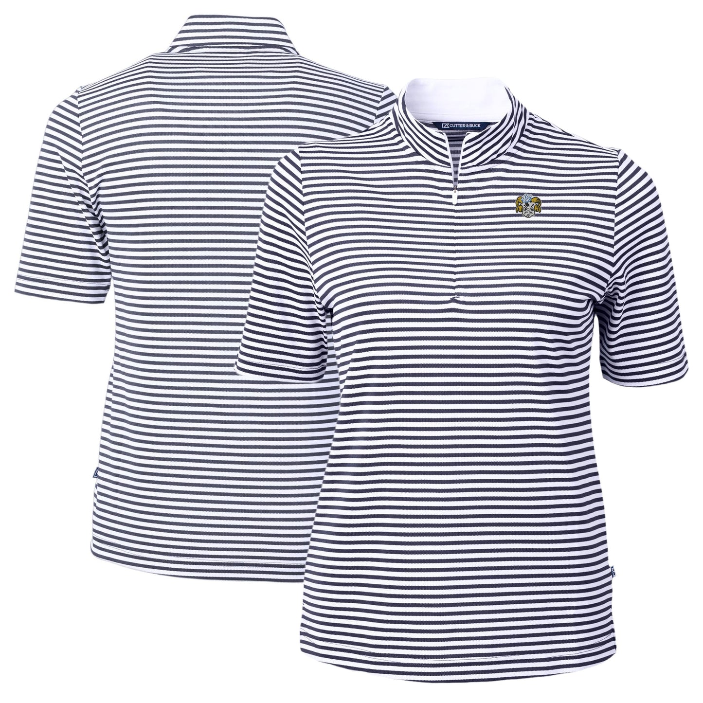 Women's Cutter & Buck  Navy North Carolina Tar Heels Vault DryTec Virtue Eco Pique Stripe Recycled Top