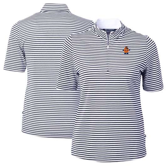 Women's Cutter & Buck  Navy Syracuse Orange Vault DryTec Virtue Eco Pique Stripe Recycled Top