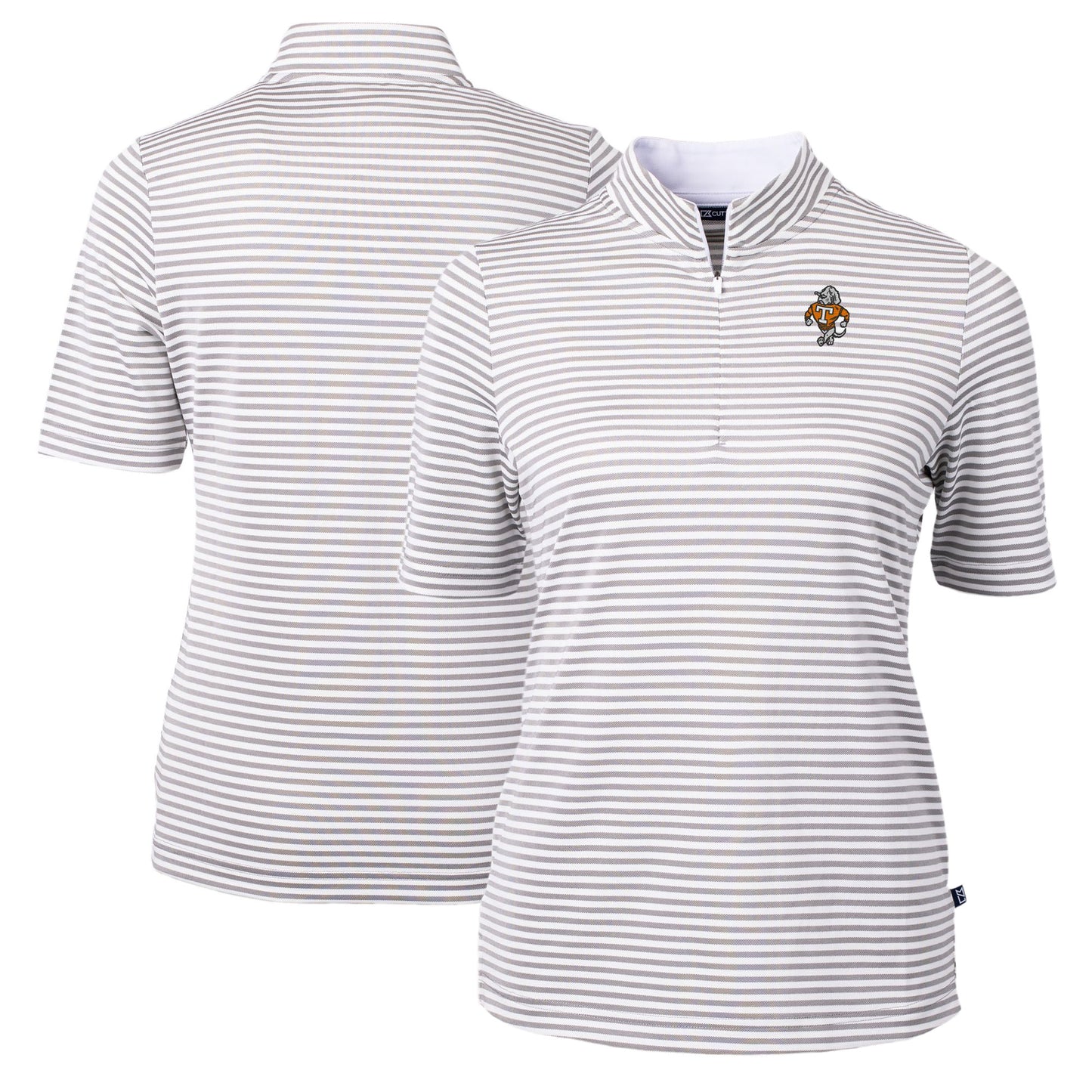 Women's Cutter & Buck  Gray Tennessee Volunteers Vault DryTec Virtue Eco Pique Stripe Recycled Top