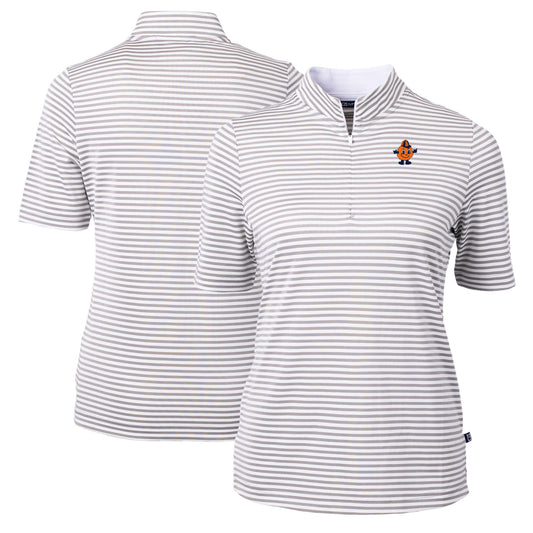 Women's Cutter & Buck  Gray Syracuse Orange Vault DryTec Virtue Eco Pique Stripe Recycled Top