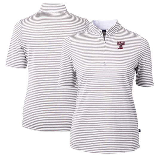 Women's Cutter & Buck  Gray Texas A&M Aggies Vault DryTec Virtue Eco Pique Stripe Recycled Top