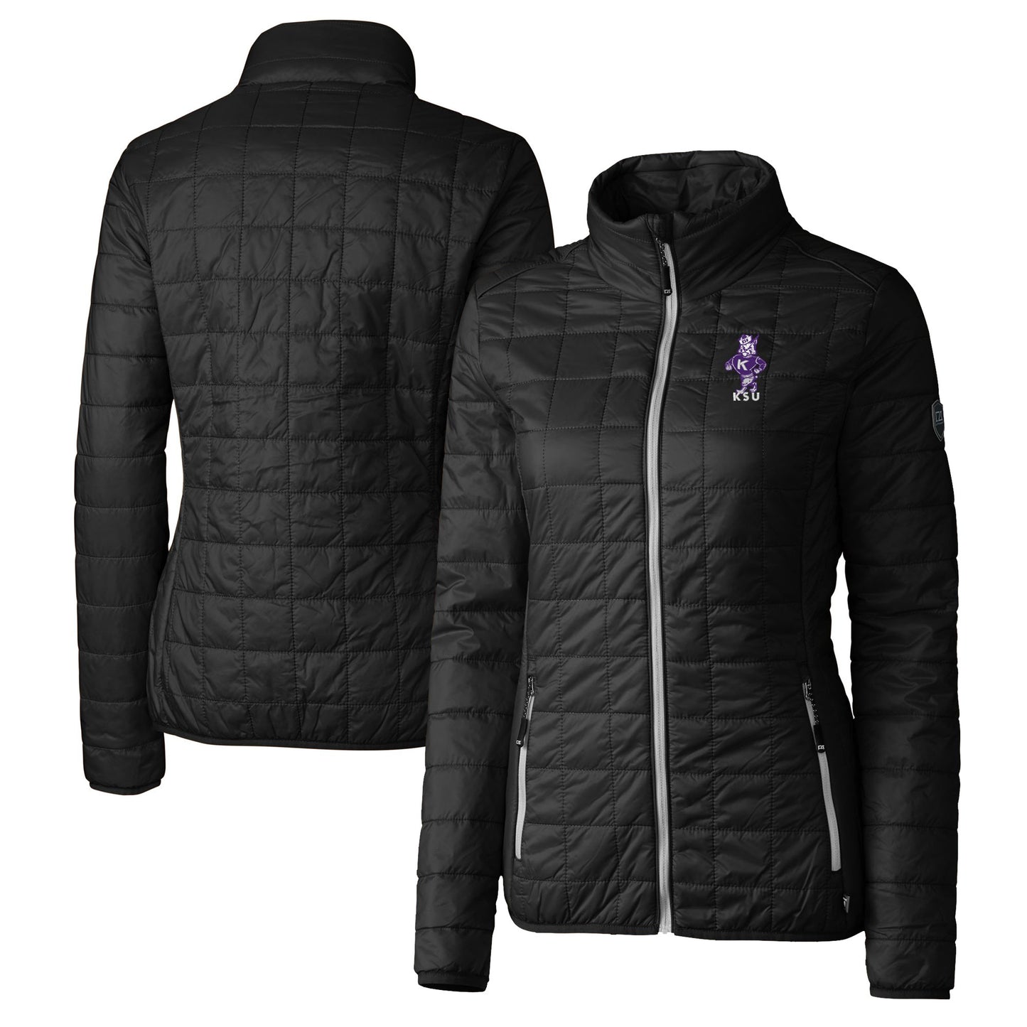 Women's Cutter & Buck  Black Kansas State Wildcats Vault Rainier PrimaLoft Eco Insulated Full-Zip Puffer Jacket