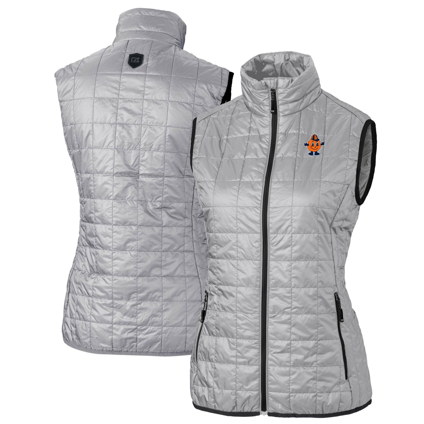 Women's Cutter & Buck Gray Syracuse Orange Vault Rainier PrimaLoft Eco Insulated Full-Zip Puffer Vest