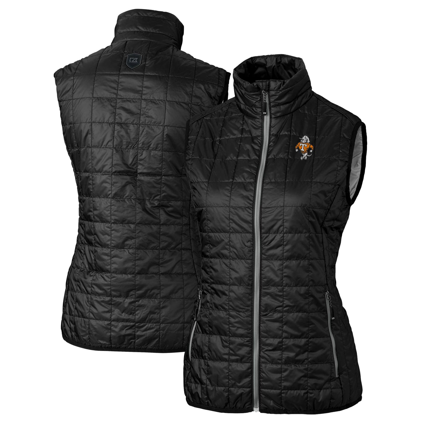 Women's Cutter & Buck Black Tennessee Volunteers Vault Rainier PrimaLoft Eco Insulated Full-Zip Puffer Vest