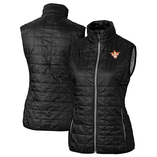 Women's Cutter & Buck Black Texas Longhorns Vault Rainier PrimaLoft Eco Insulated Full-Zip Puffer Vest