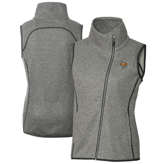 Women's Cutter & Buck  Heather Gray Tennessee Volunteers Vault Mainsail Sweater-Knit Full-Zip Asymmetrical Vest