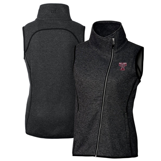 Women's Cutter & Buck  Heather Charcoal Texas A&M Aggies Vault Mainsail Sweater-Knit Full-Zip Asymmetrical Vest