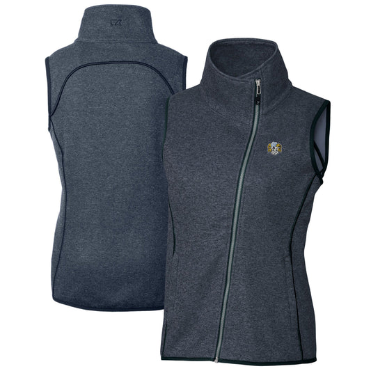 Women's Cutter & Buck  Heather Navy North Carolina Tar Heels Vault Mainsail Sweater-Knit Full-Zip Asymmetrical Vest