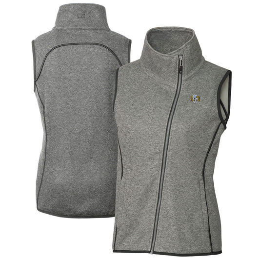 Women's Cutter & Buck  Heather Gray North Carolina Tar Heels Vault Mainsail Sweater-Knit Full-Zip Asymmetrical Vest