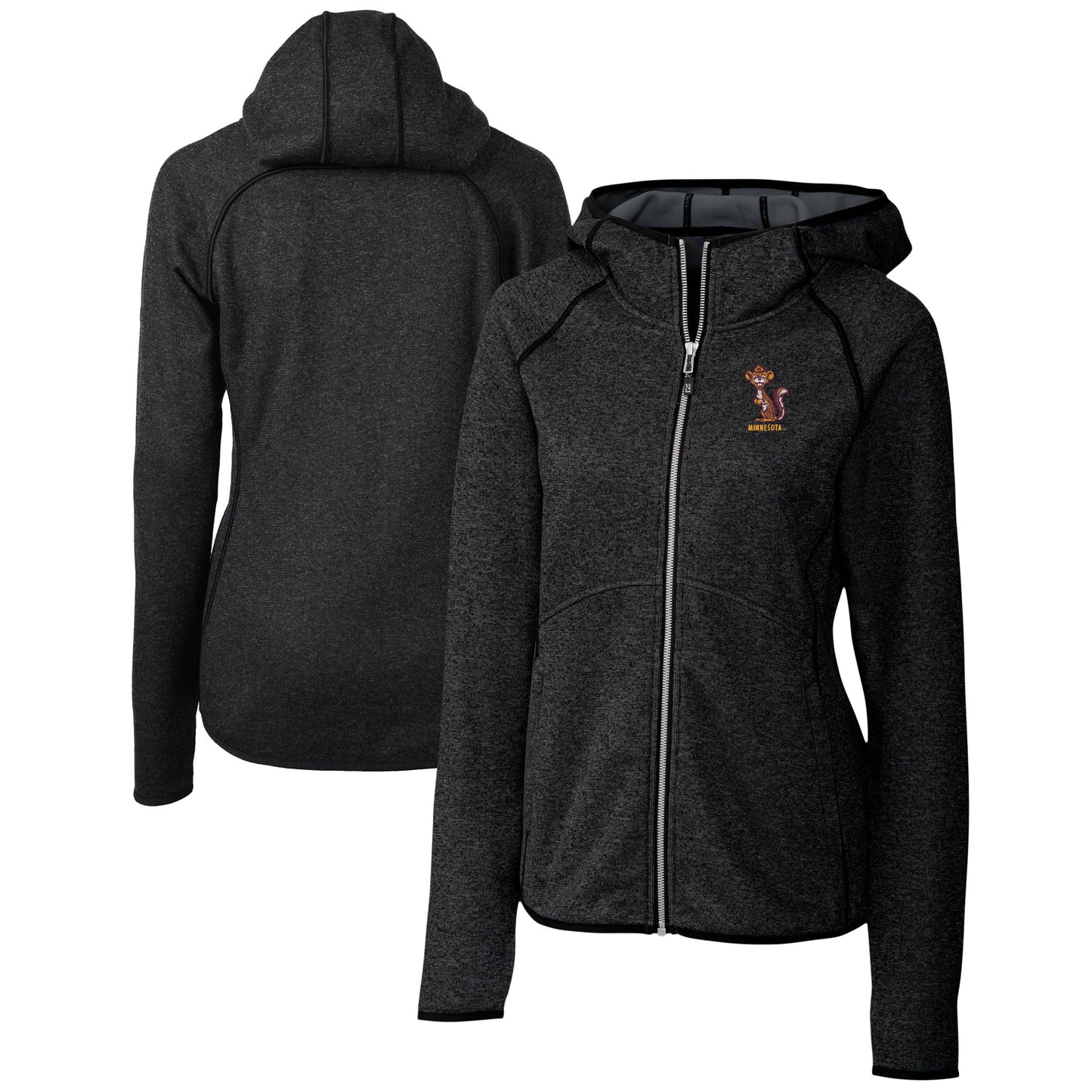 Women's Cutter & Buck  Heather Charcoal Minnesota Golden Gophers Vault Mainsail Full-Zip Hooded Jacket